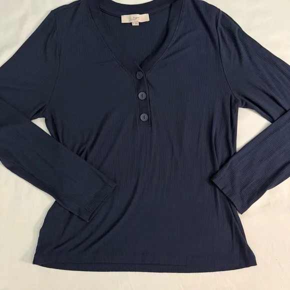 LOFT Deep Blue Long Sleeve Top - Picture 1 of 4